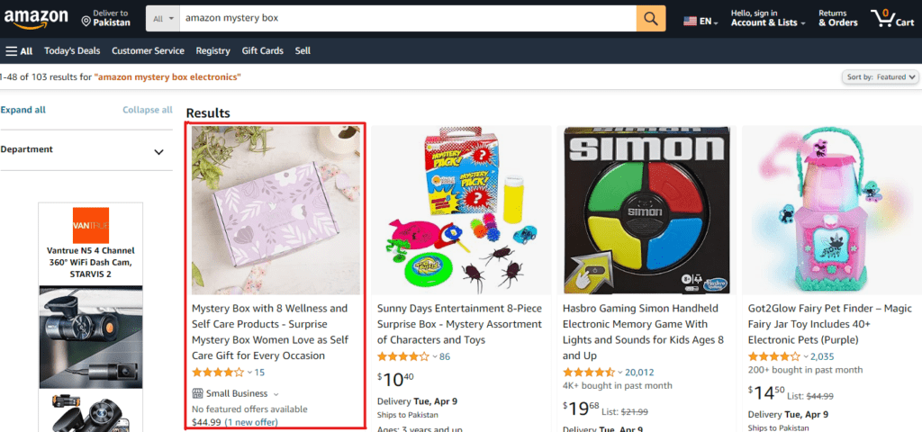 Scroll Down and Click on the Amazon Mystery Box