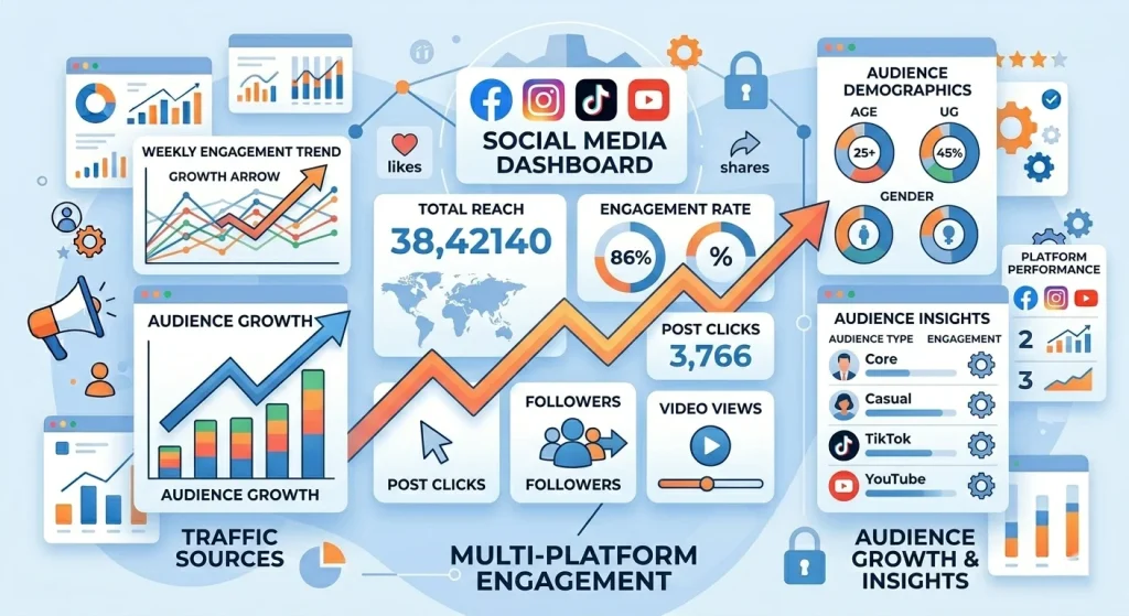social media analytics tools showing engagement insights and growth