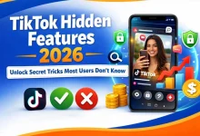 TikTok hidden features 2026 illustration showing app interface, growth analytics, and secret tools