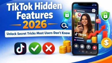 TikTok hidden features 2026 illustration showing app interface, growth analytics, and secret tools