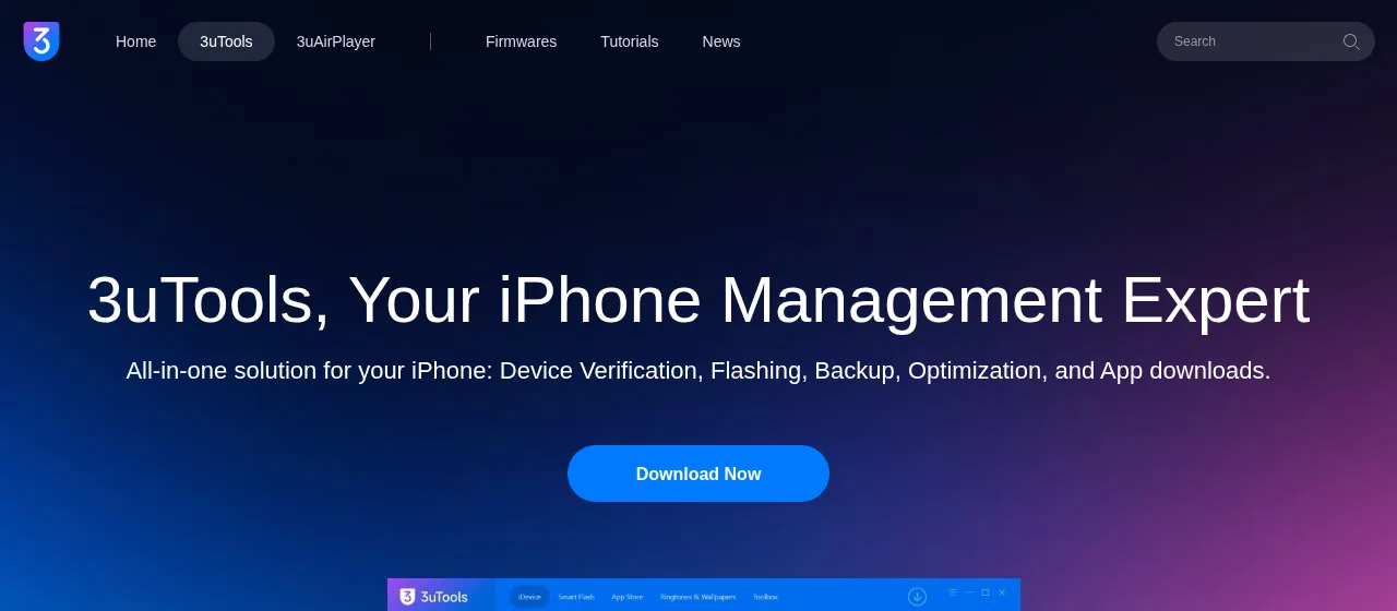Official 3u.com product page headed '3uTools, Your iPhone Management Expert' with a Download Now button, captured October 12, 2026